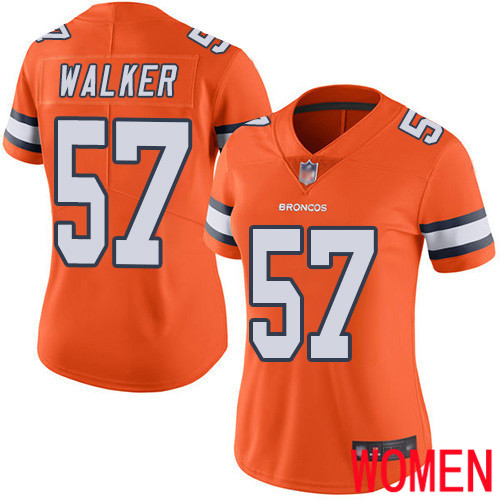 Women Denver Broncos 57 Demarcus Walker Limited Orange Rush Vapor Untouchable Football NFL Jersey